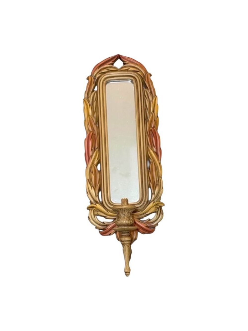 Vintage 80s Burwood Homco Brown Leaf Mirrored Wall Sconce Candle Holder